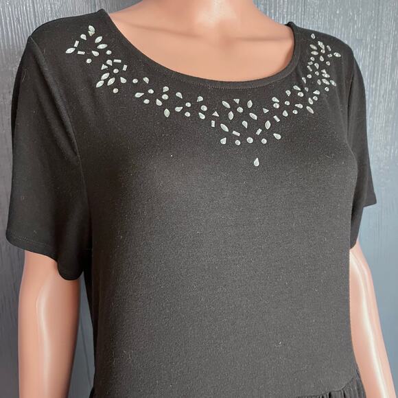 Torrid Rhinestone Neckline Knit Midi Dress 2X Fit And Flare Scoop Neck Pockets - Picture 2 of 5